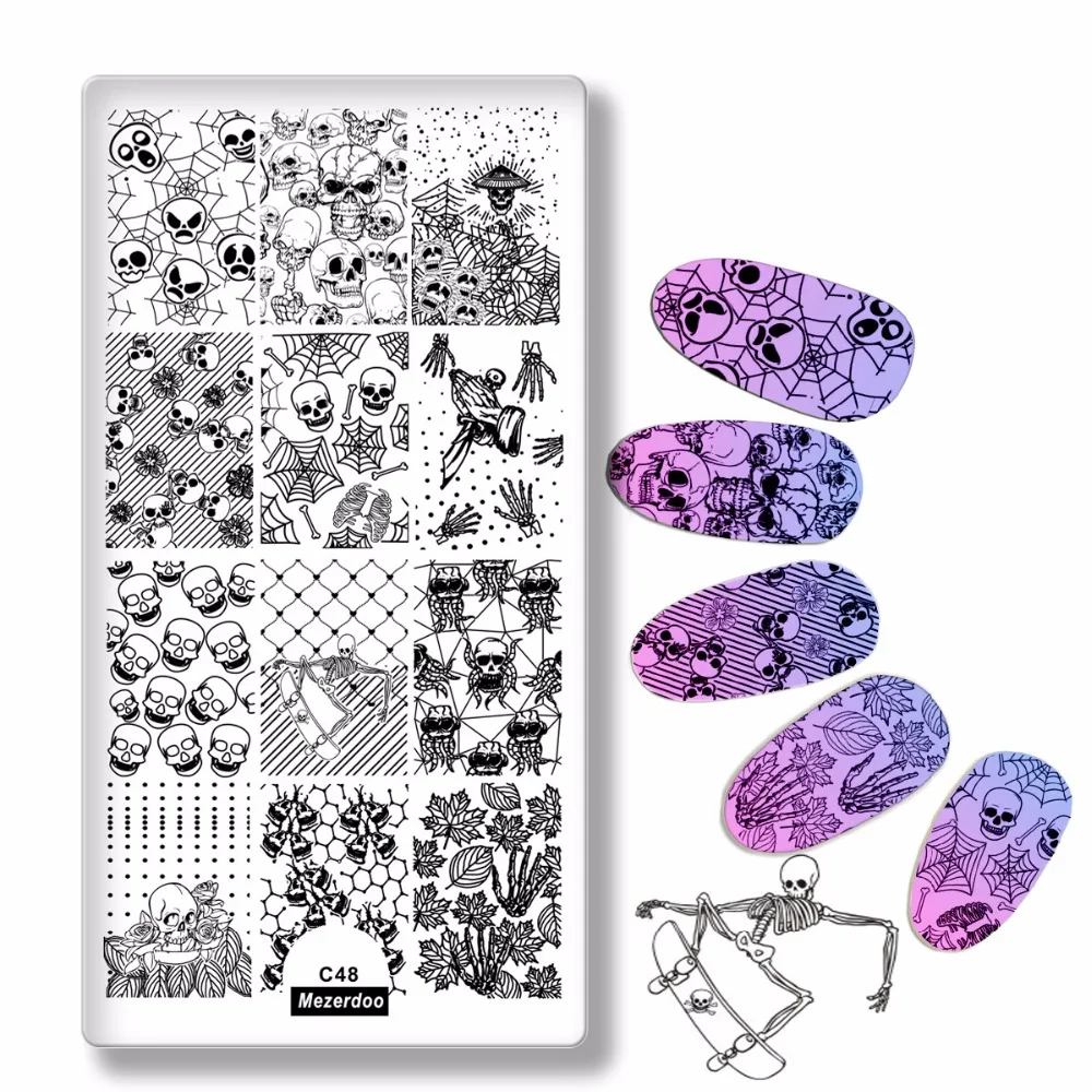 Трафарет для маникюра с ужасным черепом рисунком кленового листа|stamping template|stamp