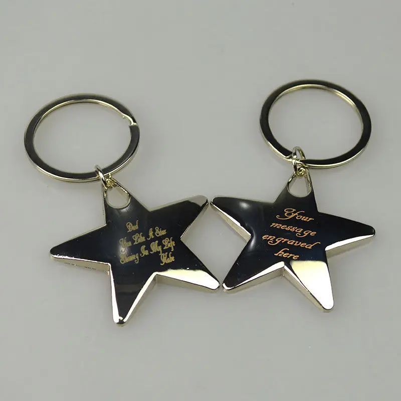 Personalised Star Keyring Key Ring Chain Charm Pendant Engraved