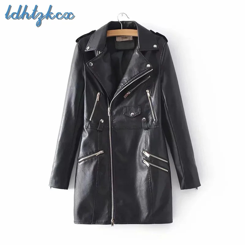 

Leather Jacket Women Black Pink Plus Size Long PU Ployester Coat 2018 Autumn Winter Korean New Loose Slim Coats Feminino CX518