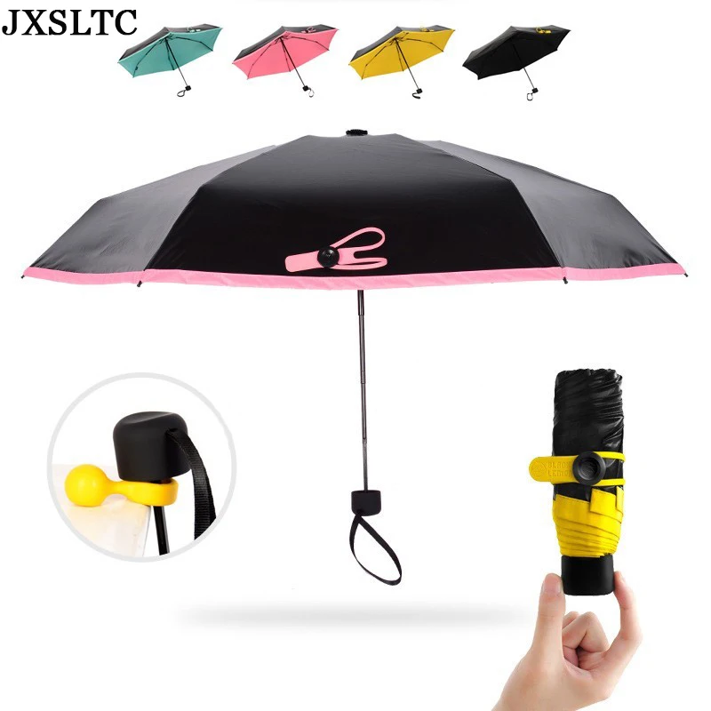 17Mini Fashion Folding Sun Protection UV Sun Umbrella Mini Pocket Portable Umbrella Black