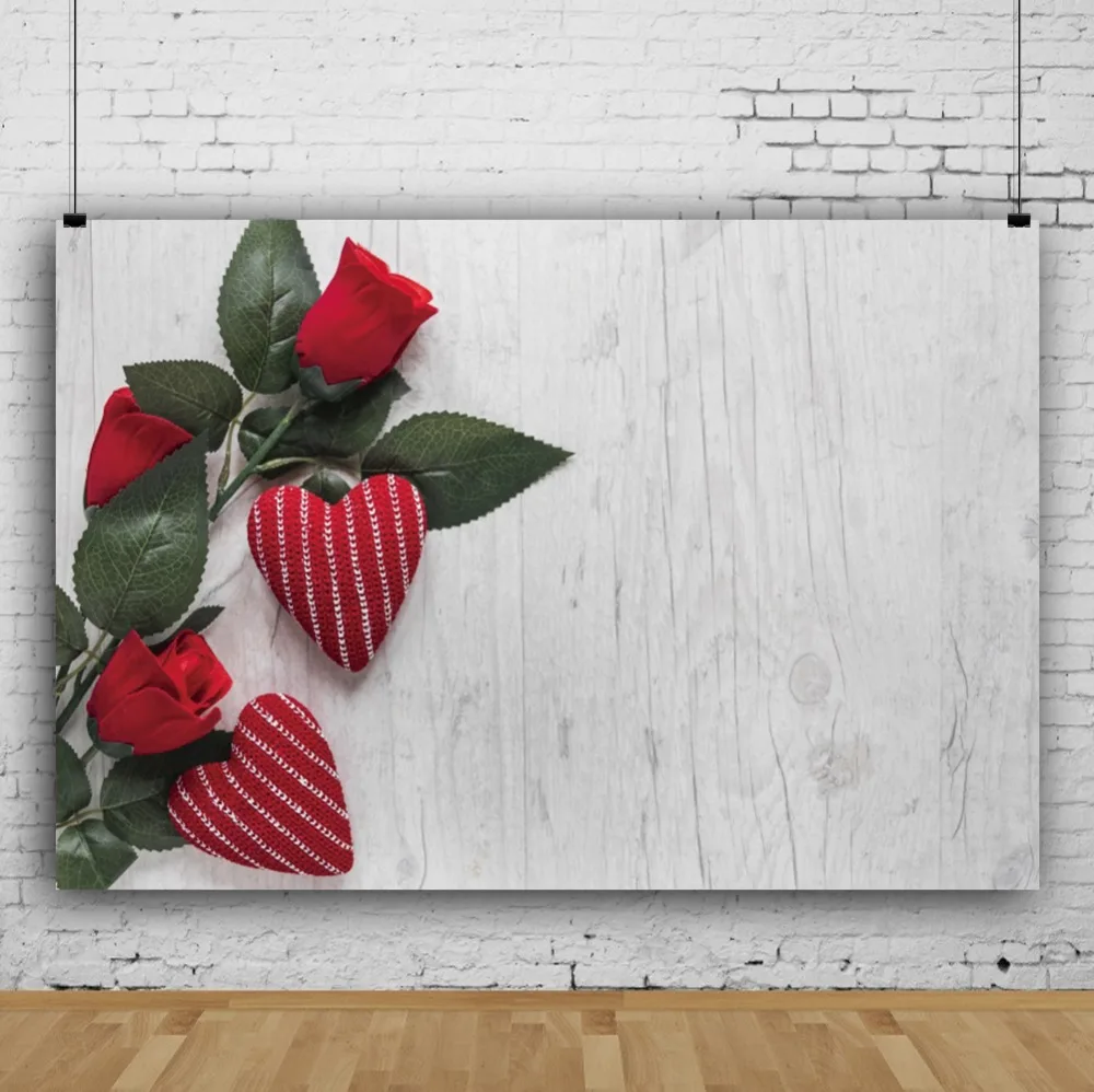 Laeacco Flowers Wooden Boards Wall Red Hearts Party Ceremony Scene Photography Background Photographic Backdrop For Photo Studio