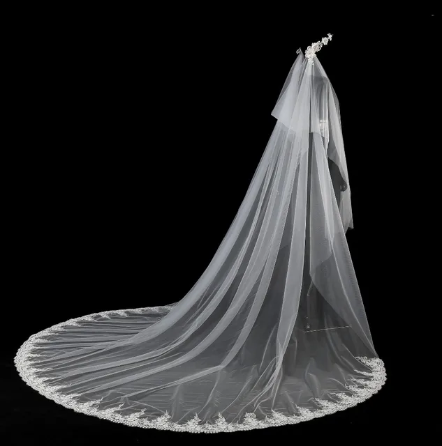 Aliexpress Royal Church 500 300cm 2 Layers Lace Royal Church 500 300cm 2 Layers Lace Cathedral Wedding Veils Ivory Bridal Accessories