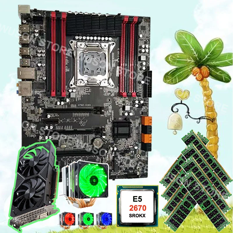 ^Cheap Recommend to buy motherboard Runing X79 motherboard CPU Xeon 2670 C2 2.6GHz with cooler 8*16G 1600 RECC video card GTX1050TI 4G ^Cheap Recommend to buy motherboard Runing X79 motherboard CPU Xeon 2670 C2 2.6GHz with cooler 8*16G 1600 RECC video card GTX1050TI 4G
