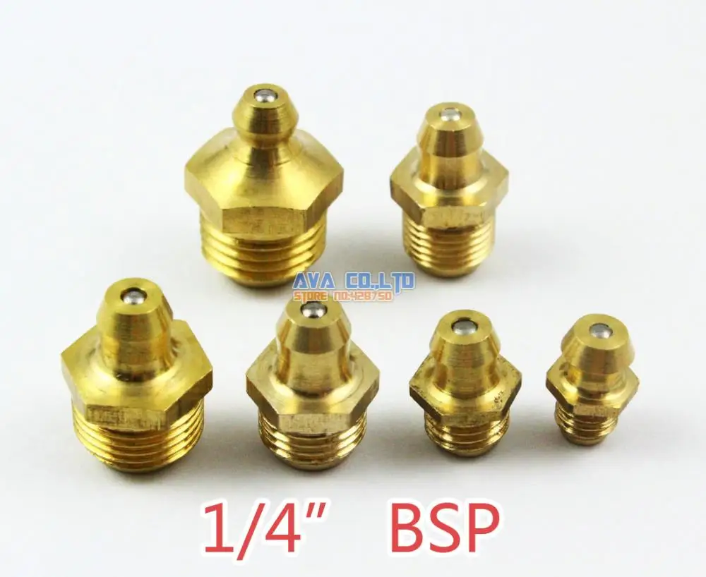 

Латунная прямая смазка Zerk 1/4 "BSP, штуцер для сосков, 10 шт.