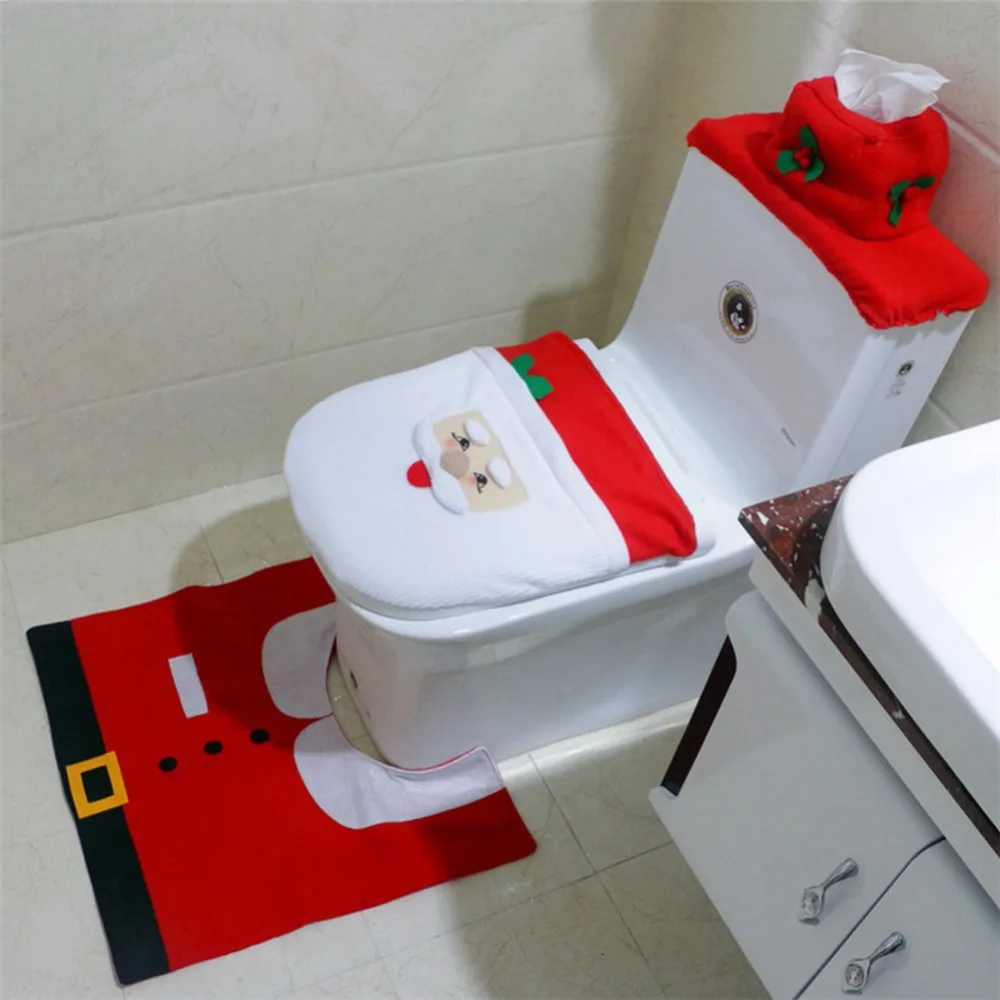 4 Piecesset Santa Claus Toilet Kit Cover & Rug & Tank Tissue paper Cover Christmas Decorations Xmas Home Decor