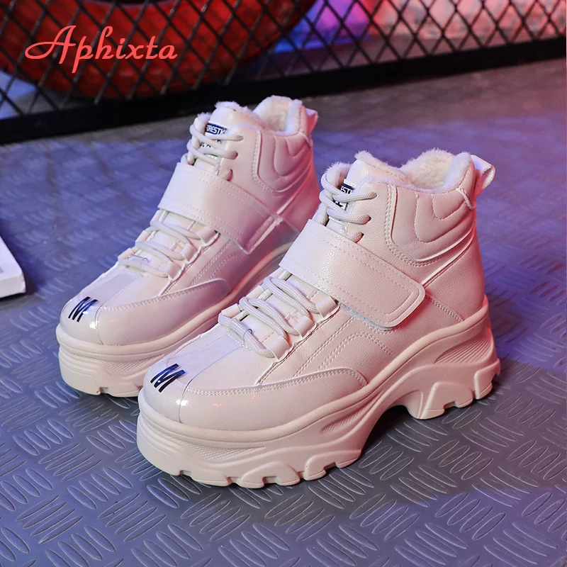 Najtaniej Aphixta ciepłe buty wodoodporne buty na platformie kobieta botki wysokość zwiększenie buty gruba podeszwa Hook   Loop kobiety duży rozmiar 41