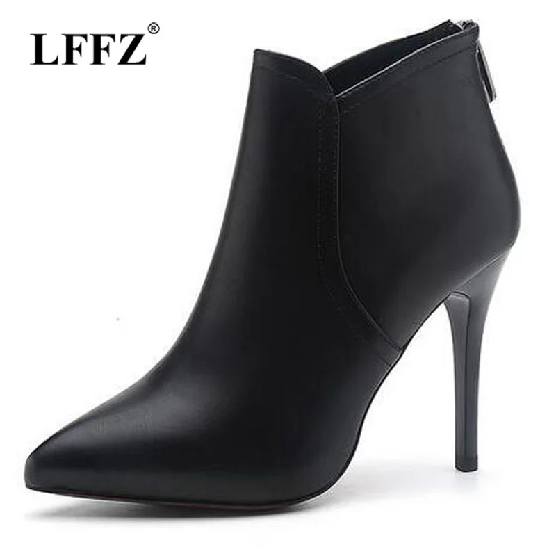 

Lzzf 2018 New Fashion Shoes Woman Ankle Boots Bota High Heels Black Shoes for Women Pump Leather Botas Feminina Botines Mujer