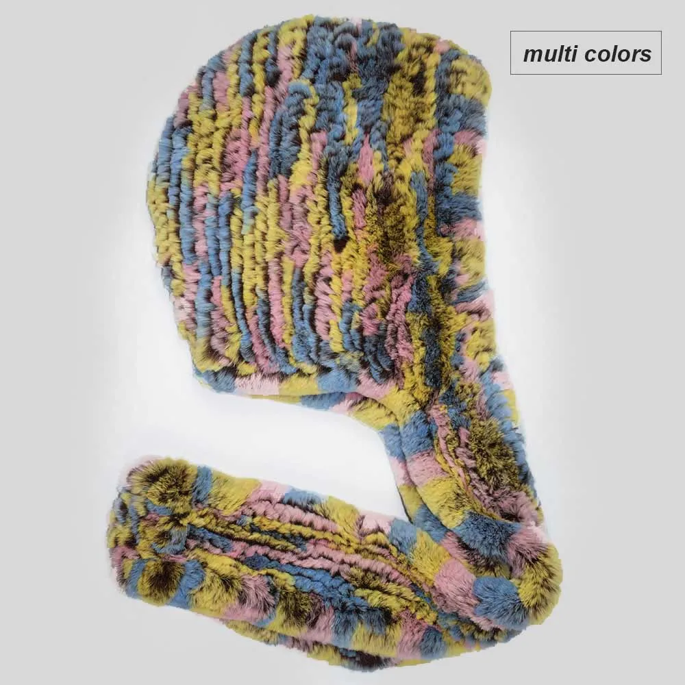 knit rex fur scarf multi colors