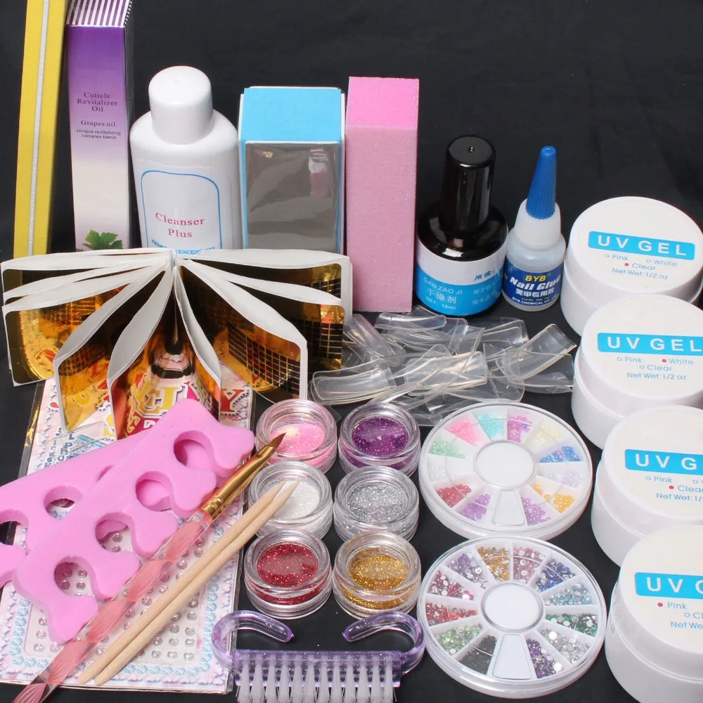 

Full Acrylic Glitter Powder Glue File French Nail Art UV Gel Tips Kit Kit- #168