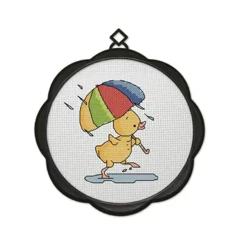 

Cartoon and animation rain of small yellow duck cross-stitch embroidery with frame embroidery with simple and small painting