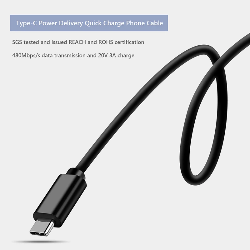 20V 3A 60W USB type C кабель для быстрой зарядки и передачи данных для huawei mate 20 для Macbook samsung S9