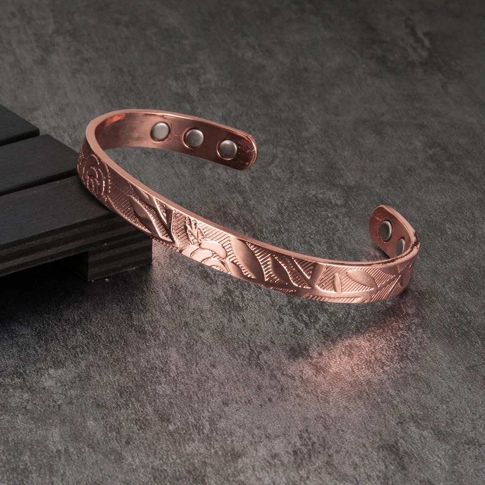 Vinterly Magnetic Bracelets Rose Copper Adjustable Cuff Bangles Women Men Energy Jewelry Resizable Pain Relief for Arthritis 3