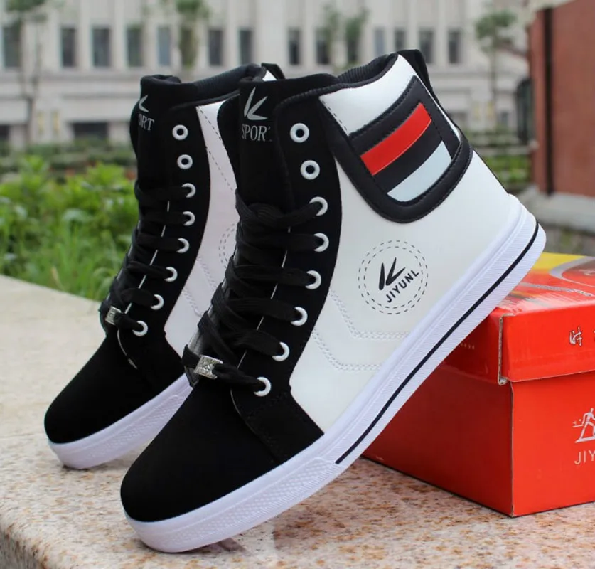 

New 2019 Men's Shoes Fashion High Top Casual Men Shoes Leather Lace Up Sneakers Breathable Men Shoes Trainers Zapatos Hombre 2A