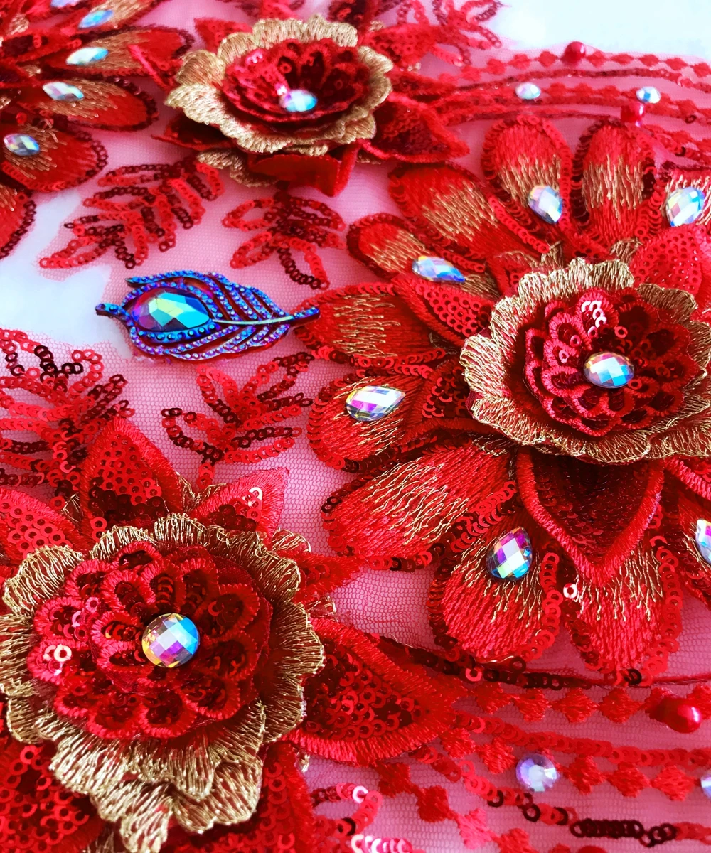5 цветов 3dтрехмерные Цветочные кружевные цветы стразы украшение отделка патчи 62*34 см для платья передняя часть