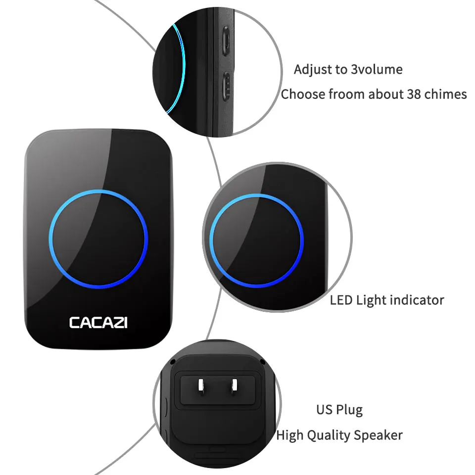 CACAZI FA12 автономным питанием Беспроводной дверной звонок Водонепроницаемый смарт-нет Батарея Домашний Беспроводной звонок 200 M удаленного 38 куранты 1 2 кнопки