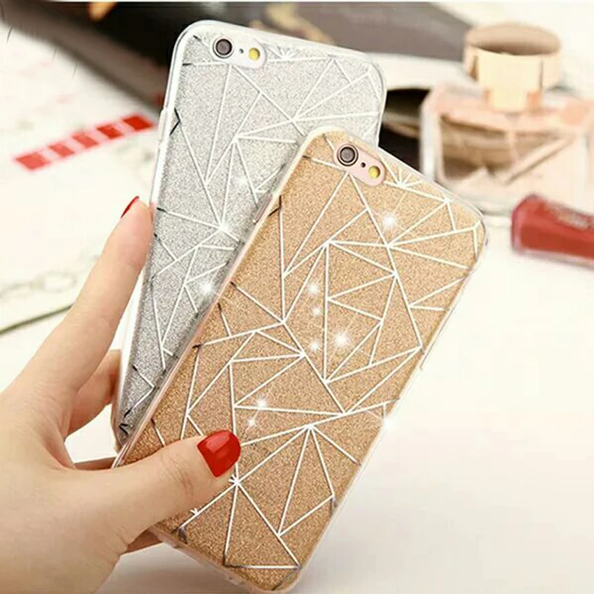 

For iPhone 6 6S Plus Glitter Powder Silver Rhombus Soft TPU Hard PC Mobile Phone Cover Case For iPhone 7 7 Plus 6 6S Capa Fundas