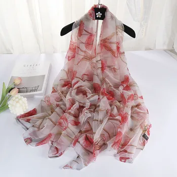

Elegant Flower Silk Scarf Female New Type Baitao Super-large Soft Yarn Shawl in 2019,Summer Sunscreen Scarf Holiday Beach Scarf