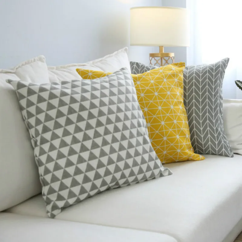 

Modern Cotton Linen Pillowcases for Bed 45x45cm Geometry Plaid Printed Pillow Cover Decorative Pillows Cushion Without Core