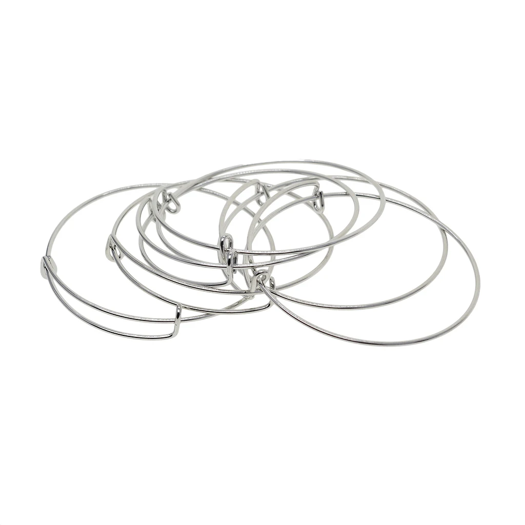 6 Pieces Brass Sliver Plated Adjustable Wire Bracelets Blanks, Expandable Wiring Bangle Bracelet DIY Craft