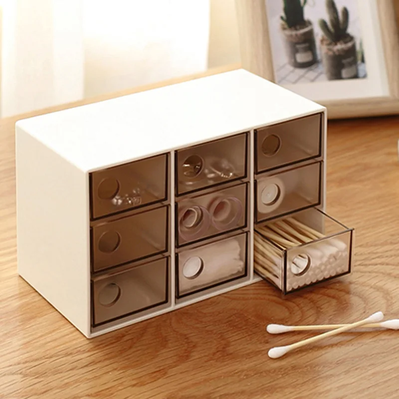 

9 Slots 3 tiers Plastic makeup organizer jewelry storage box toys organizer Removable storage case Transparent suitcase