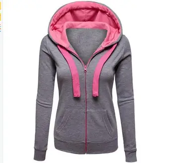 

Hoodies Sweatshirts 2019 solid color stitching Wei hat shirt zipper jacket drawstring hooded long-sleeved female jacket