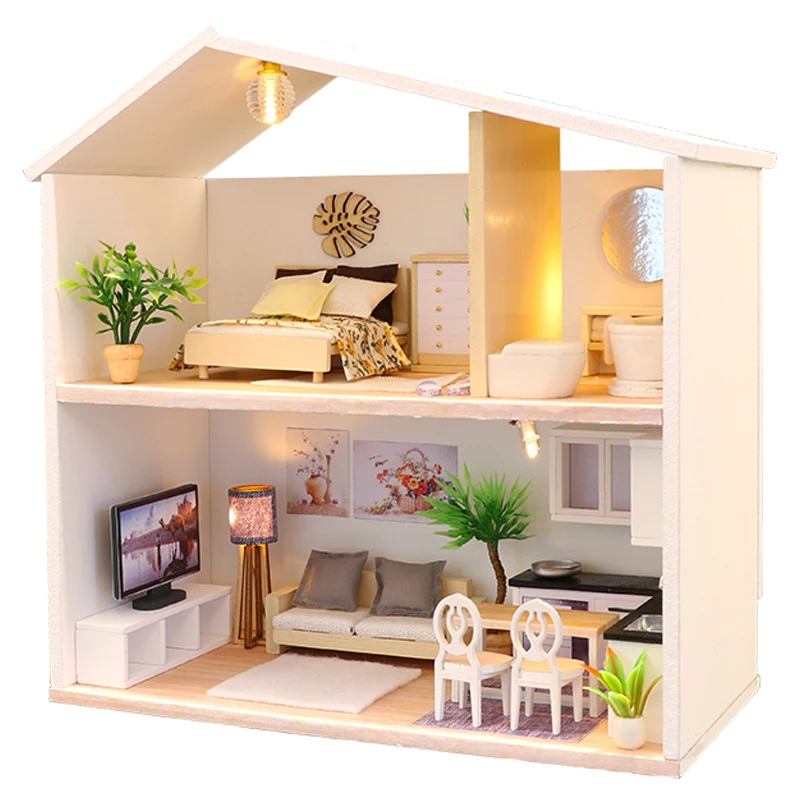 

CUTEBEE Doll House Miniature Dollhouse With Furniture Kit Wooden House Miniaturas Toys For Children New Year Christmas Gift M039