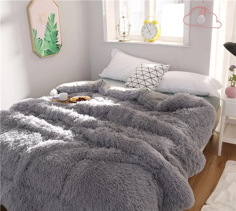

Gray White Pink Purple Brown Winter Thick Mink Soft Velvet/Flannel Silk Wadding Comforter Bedding 200X230 Quilt for Kids Adults