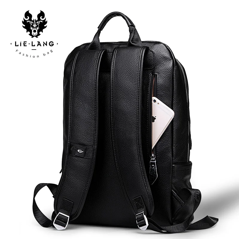 LIELANG Men's Backpack Simple High Quality Leather Backpack Male Leather Fashion Trend Youth Leisure Travel Computer Bag