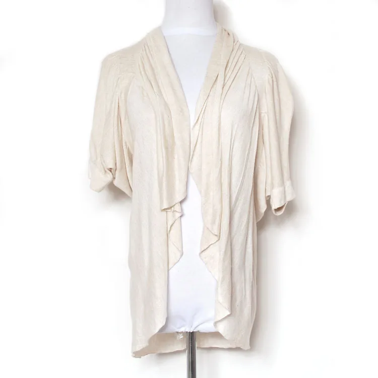 YUNINYOYO pretty ruffled irregular open-top and hem short-sleeved bat sleeve back defined waist knitted spring autumn cardigan YUNINYOYO pretty ruffled irregular open-top and hem short-sleeved bat sleeve back defined waist knitted spring autumn cardigan