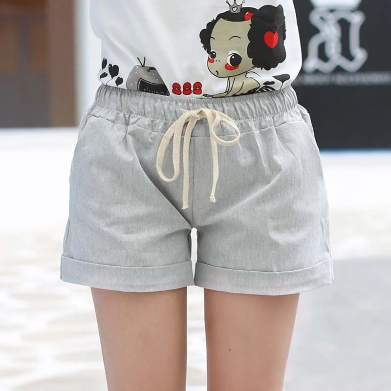 DANJEANER Women Cotton Shorts 2018 Summer Fashion Candy Color Elastic Waist Drawstring Short Pants Woman Casual Plus Size Shorts
