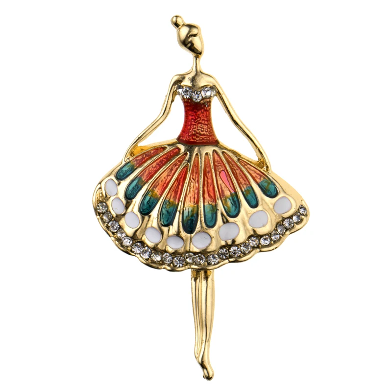 

Fashion Gold-Color Ballerina Girl Shape Brooches for Women MultiColor Crystal Rhinestones Brooch Lapel Pins Figure Jewelry