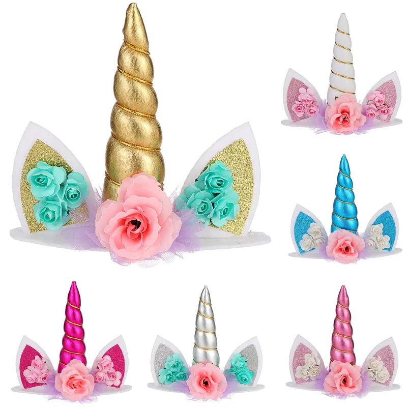 

Happy Birthday Unicorn Horn Cake Toppers Wedding Birthday Cake Decoration Baby Shower Unicorn Theme Party Supplies
