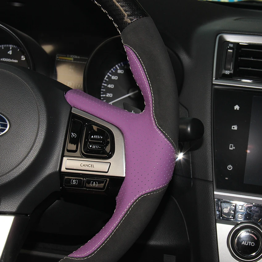 Углеродного волокна кожа Фиолетовый Натуральная кожа черная замша руль Обложка для Subaru Legacy Outback XV