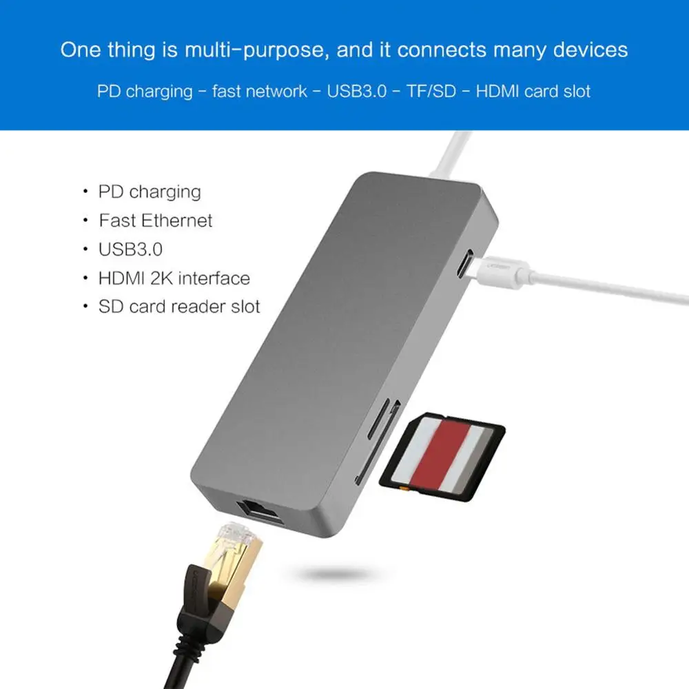 Горячий тип C USB C концентратор 7 в 1 многопортовый USB 3,0 type C к HDMI USB 3,0 RJ45 SD/TF кардридер зарядка PD адаптер конвертер для Mac