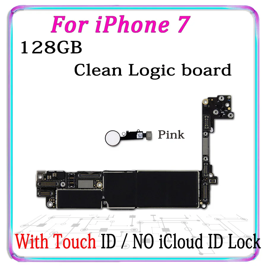 

128GB For iPhone 7 Motherboard Original Unlocked Mainboard For Free iCloud Logic Board Pink With Touch ID MB,Free shipping