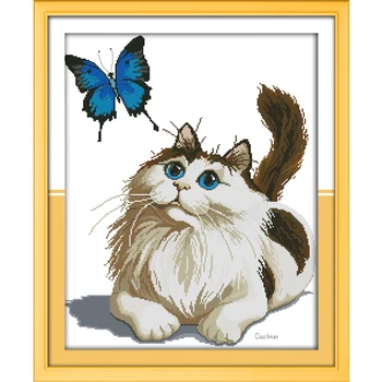 

Joy Sunday Cat and butterfly Pattern Needlepoint Stitches Cross Stitch Kits For Embroidery Needlepoint Set Cross Designs Craft