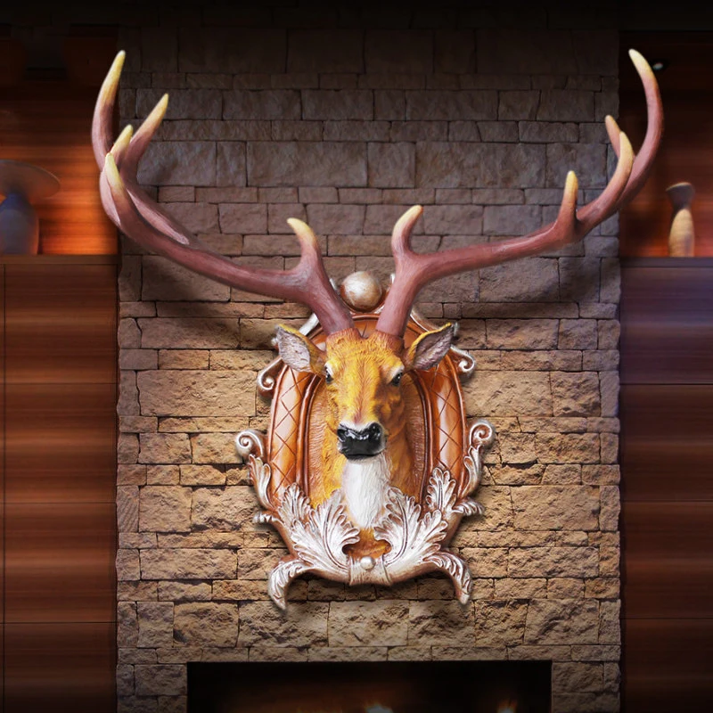 

European American Luxury Lucky Wall Hanging Deer Crafts Decoration Home Livingroom Mural Restaurant Bar Wall Background Ornament