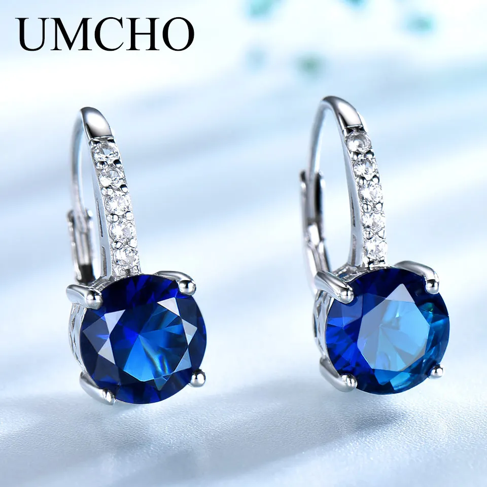 UMCHO 100% Real Silver 925 Jewelry Round Created Nano Sapphire Clip Earrings For Women Party Fashion Gift Charms Fine Jewelry|Earrings| - AliExpress