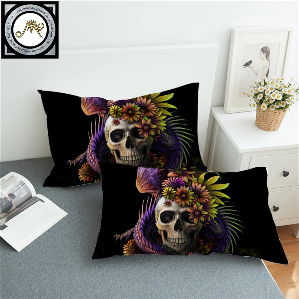 Flowery Skull by SunimaArt Pillowcase Purple Flower Pillow Case