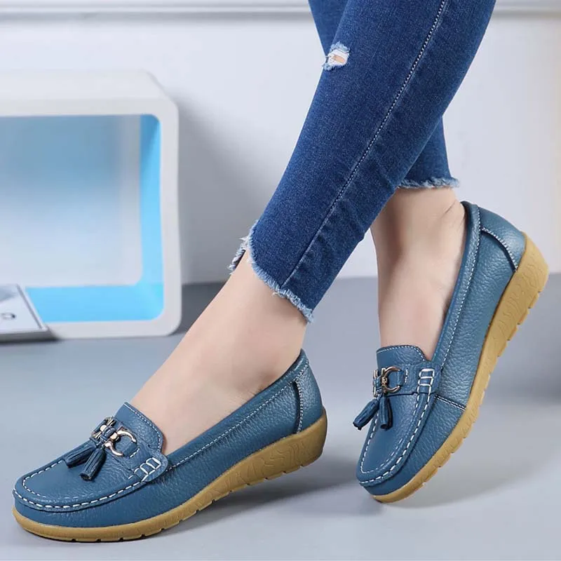 

Dropshipping Gtime Women Loafers Spring Autumn Shoes Woman Cow Leather Flats Women Slip On Female Moccasins Shoe Size 43 ZSTM20