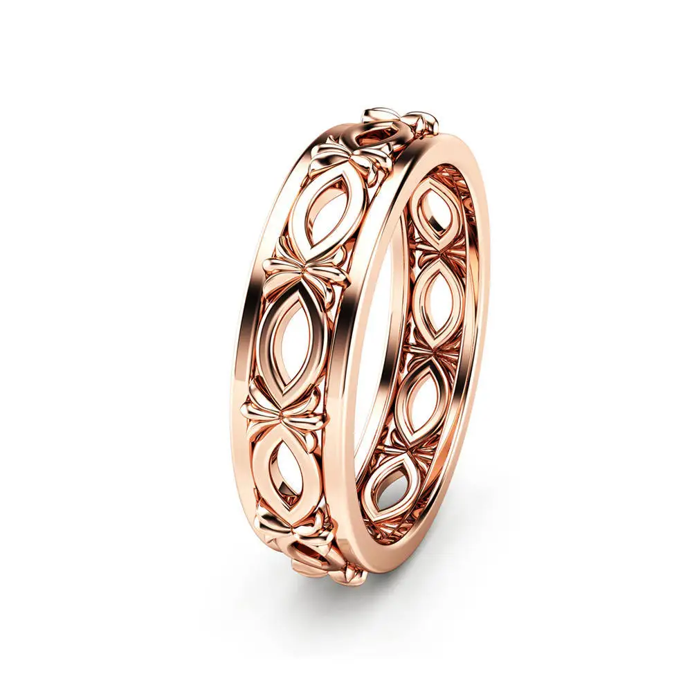 

Guvivi Fashion Rose Gold Color Engagment Rings For Women Hollow Out Size Metal Knuckle Rings Female Wedding Jewelry Gift