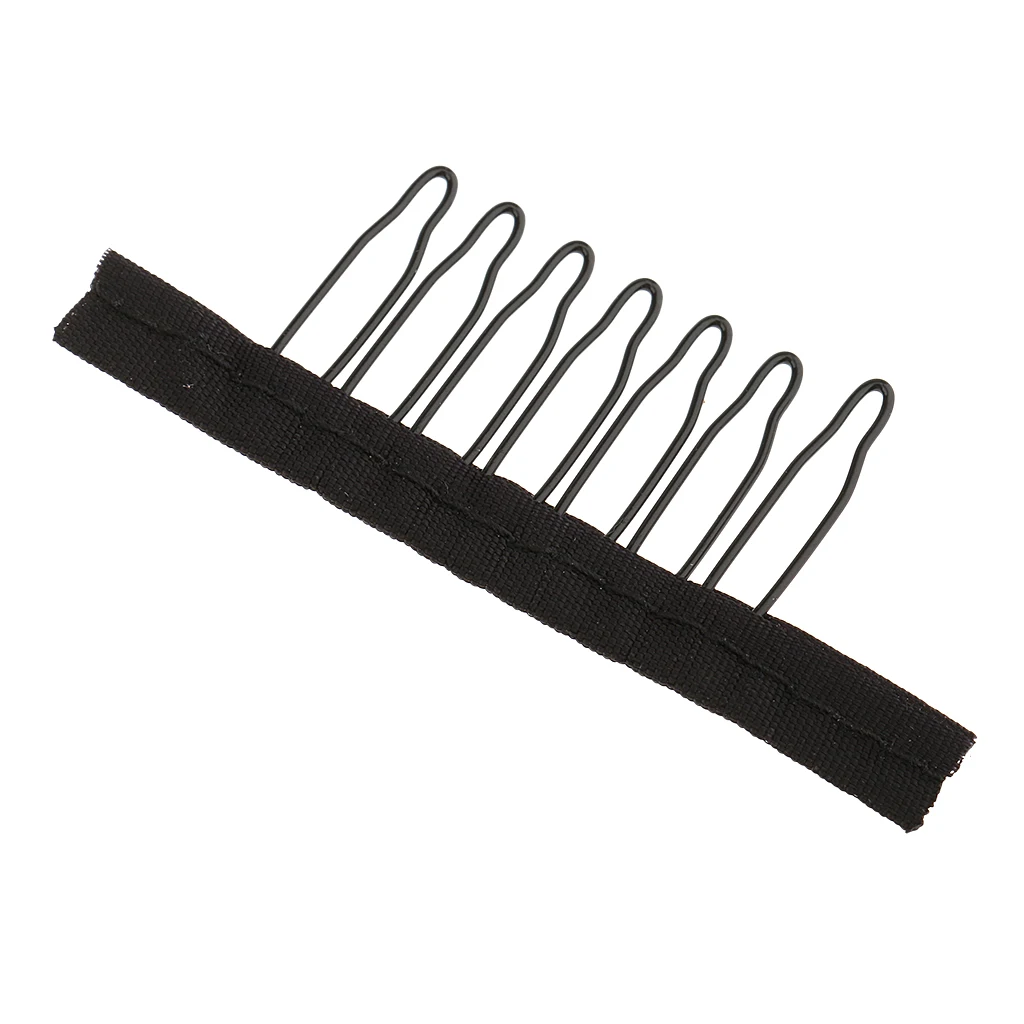 10pcs New 7 Teeth Wig Combs Steel Tooth Comb for Wig Caps Lace Cap Black Portable Stainless steel & Fabric