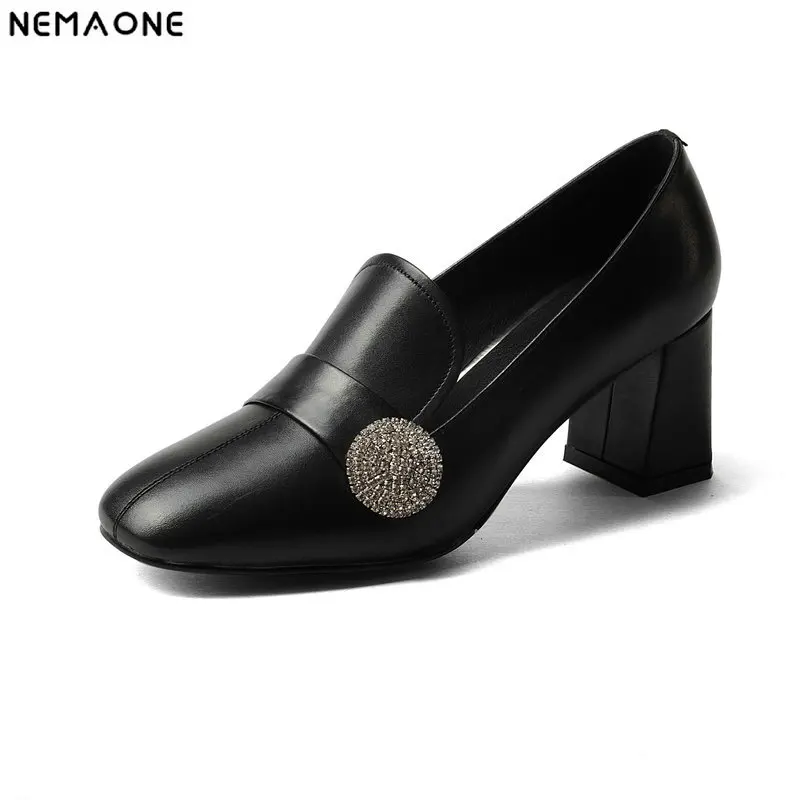 

NEMAONE 2019 women pumps luxury handmade crystal women shoes square high heels square toe office party heels