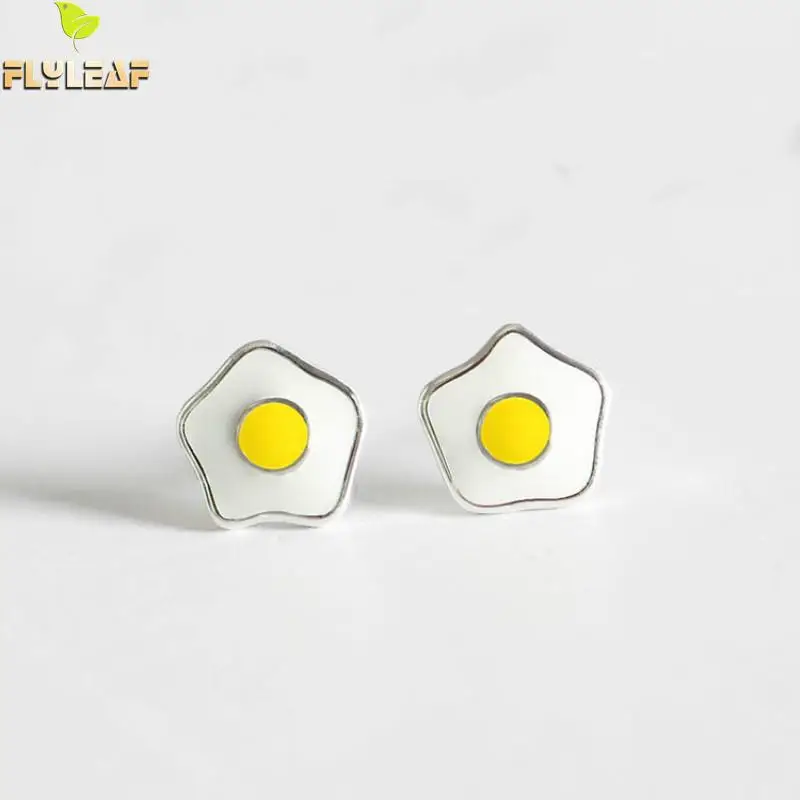 

Flyleaf 100% 925 Sterling Silver Yellow Drop Glaze Poached Egg Stud Earrings For Women Fashion Party Jewelry