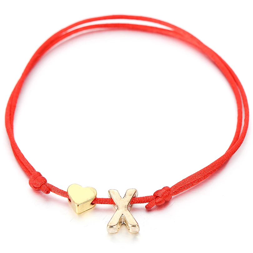 IYOE Gold Silver Color Tiny Heart Initials Name Letter Bracelet For Women Men Kids Hand Braided Red Rope Bracelets Couple Gifts