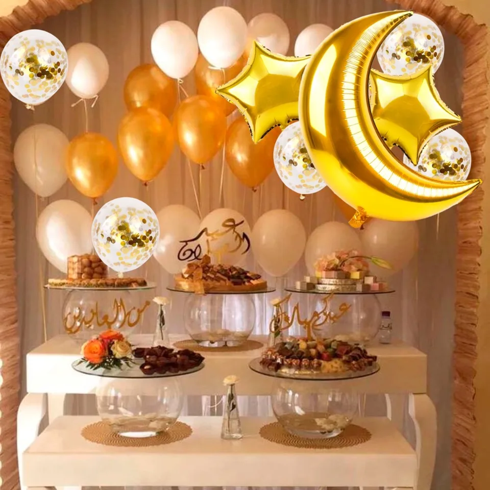 Fengrise 4pcs Gold Star Baloon Moon Party Balloon Moon And Star
