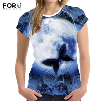 

FORUDESIGNS Pretty Moon Butterfly Print Women Summer T Shirts Fashion Short Sleeve Tops Tee Harajuku Teen Girls Fitness T-shirts
