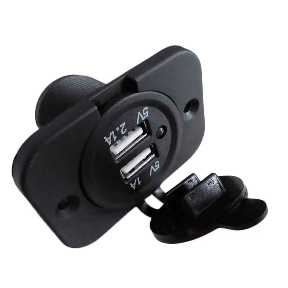 12V Dual USB Charger Power Socket Outlet Plug Panel Mount Boat Truck