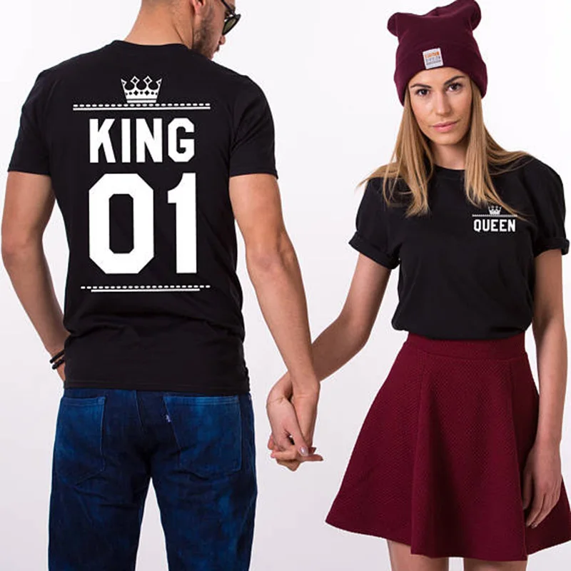 EnjoytheSpirit-Lovers-Tee-Shirts-King-Queen-Imperial-Crown-Print-Love-Tee-Summer-Casual-O-Neck-Tops