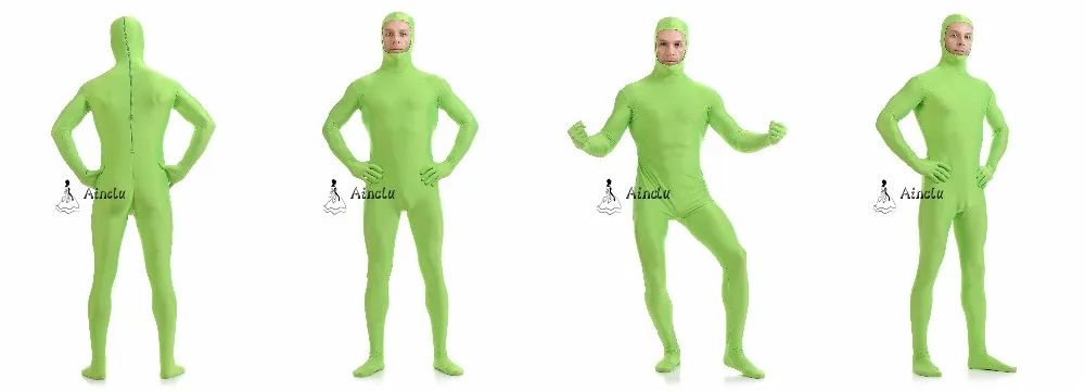 Ainclu Open Face Zentai Cat Suit Green Black White Cosplay Spandex Kids Adult Halloween Party -Zentai shop online